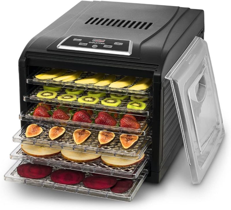 Photo 1 of *MISSING door*
Gourmia GFD1650 Premium Electric Food Dehydrator Machine - Digital Timer and Temperature Control - 6 Drying Trays - Black
