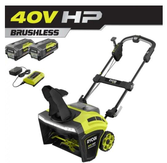 Photo 1 of *USED*
*MISSING 1 battery and charging cord*
RYOBI 40V HP Brushless 21 in. Cordless Single Stage Snow Thrower with (2) 5.0 Ah Batteries