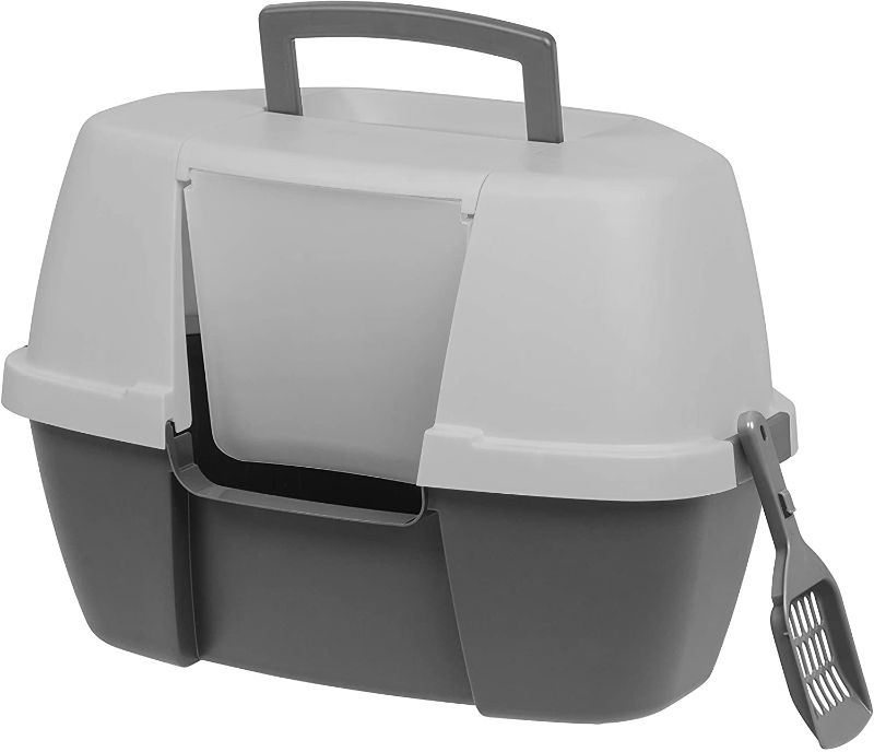 Photo 1 of *USED*
*MISSING flap/ door and scoop*
IRIS USA Large Hooded Corner Litter Box with Scoop, 21 x 16.13 x 14.25 inches

