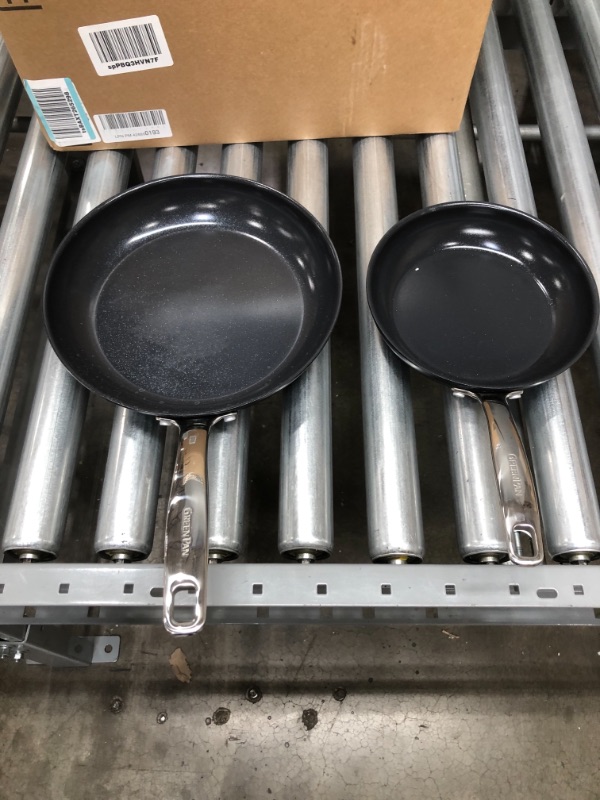 Photo 2 of *USED*
GreenPan Prime Midnight Hard Anodized Healthy Ceramic Nonstick 8" and 10" Frying Pan Skillet Set, PFAS-Free, Dishwasher Safe, Oven Safe, Black
