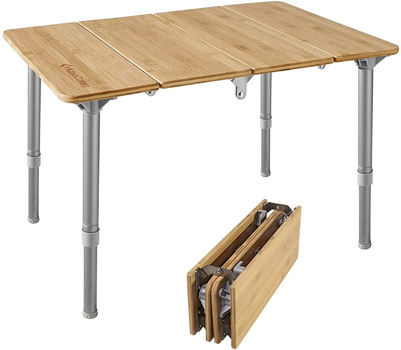 Photo 1 of *USED*
*MISSING hardware, SEE last picture*
KingCamp Bamboo Heavy Duty 176 lbs Environmental Protection Oversize Anti-UV Portable Folding Table, 4-6 People
