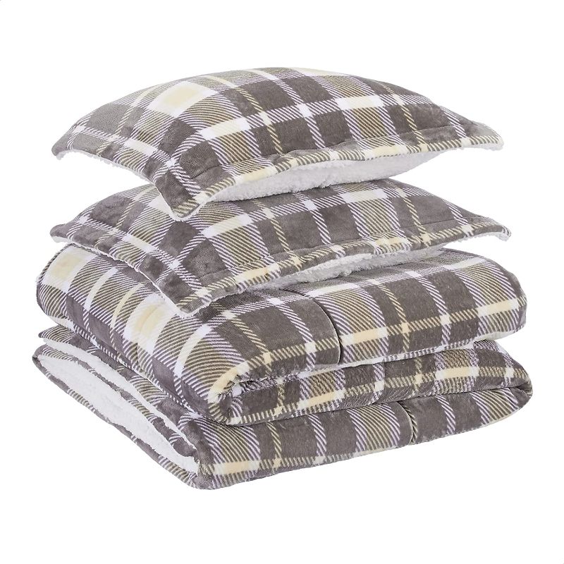 Photo 1 of *USED*
Amazon Basics Ultra-Soft Micromink Sherpa Comforter Bed Set - Taupe Plaid, Full/Queen
