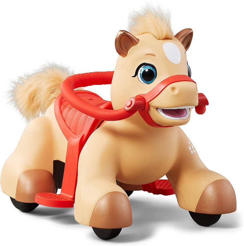 Photo 1 of Kid Trax Rideamals Horse Toddler Electric Ride On Toy, 6 Volt, Kids 1.5-2.5 Years Old, Max Weight 44 lbs, Palomino, Tan, (KT1617)
