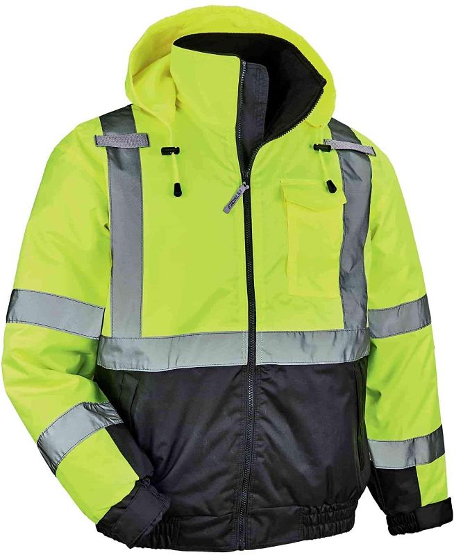 Photo 1 of High Visibility Reflective Winter Bomber Jacket, Black Bottom, ANSI Compliant, Ergodyne GloWear 8377
SIZE XLARGE