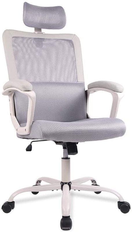 Photo 1 of Office Chair Home Office Computer Chair with Lumbar Support/Adjustable Headrest/Armrest and Wheels/Mesh High Back/Swivel Rolling (Grey)