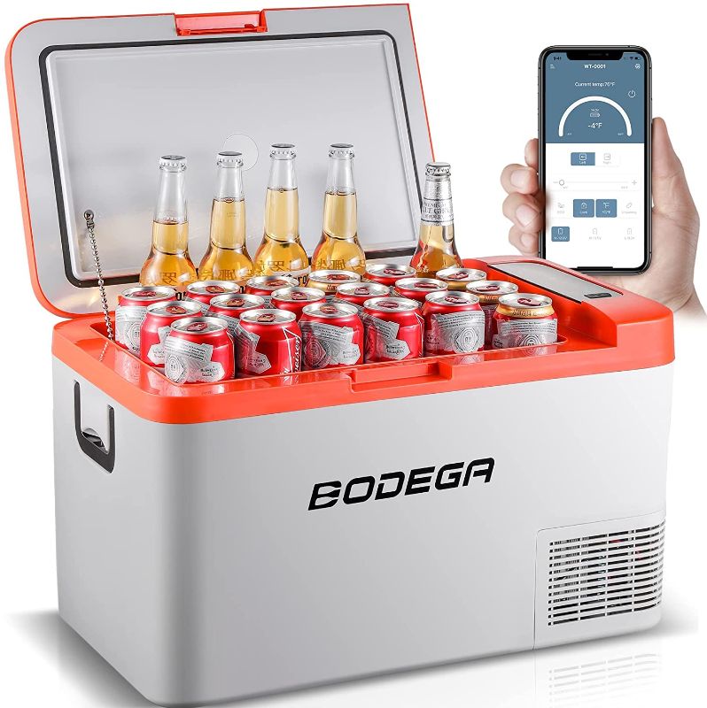 Photo 1 of BODEGA 12 Volt Car Refrigerator, Portable Freezer, Car Fridge Single Zone APP Control, 27 Quart?25L?-4?-68? RV Electric Compressor Cooler 12/24V DC and 100-240V AC for Outdoor, Camping, Travel, Orange
