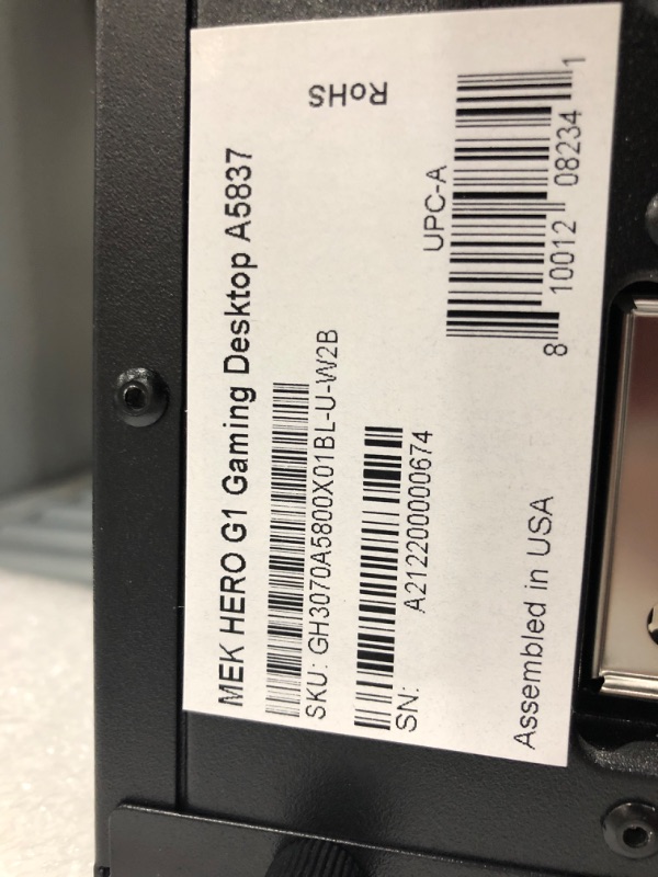 Photo 4 of TESTED TURNS ON**
MEK Hero G1 A5837 Gaming Desktop Powered by ZOTAC AMD Ryzen 7 5800X 8-Core/16-Thread Processor, 16GB 3200 MHz DDR4, NVIDIA GeForce RTX 3070 8GB, 1TB M.2 NVMe SSD + 1TB 7200 RPM HDD, WiFi + Bluetooth

