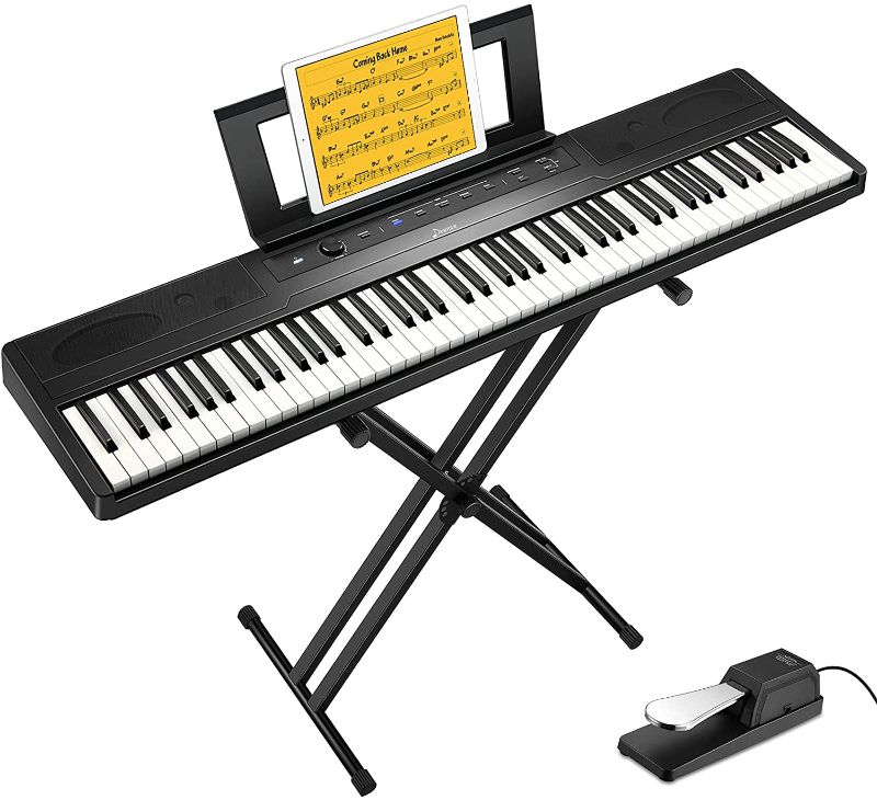 Photo 1 of Donner DEP-45 88 Key Semi Weighted Keyboard Portable Digital Piano with Stand, Sustain Pedal, 20W Built in Speakers, 10 Premium Voices, Headphone Output, Bluetooth MIDI Beginner Electric Keyboard
