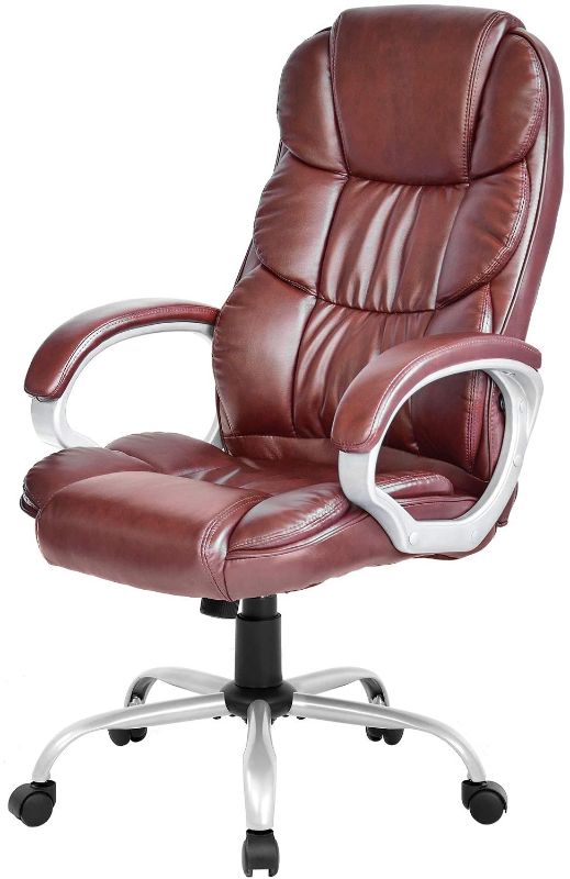 Photo 1 of Office Chair Computer High Back Adjustable Ergonomic Desk Chair Executive PU Leather Swivel Task Chair with Armrests Lumbar Support (Brown)
