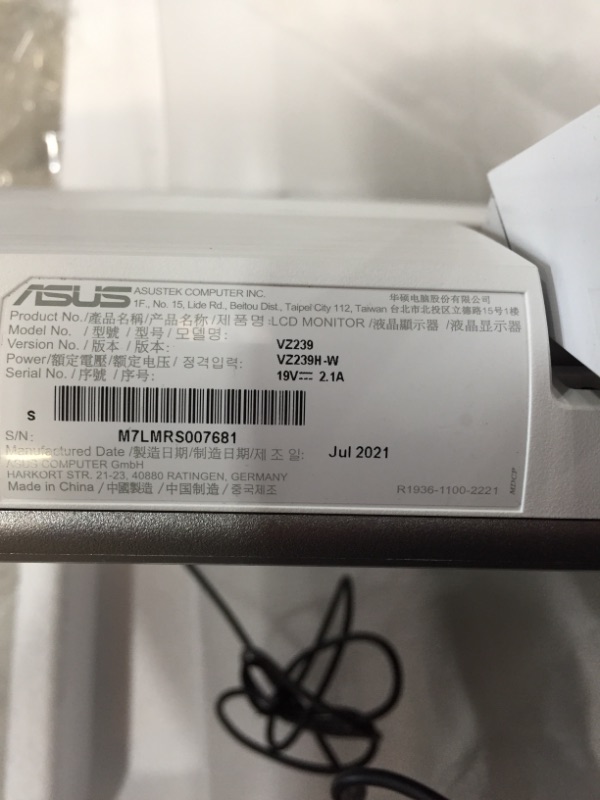 Photo 4 of ASUS VZ239H-W 23” Full HD 1080p IPS HDMI VGA Eye Care Monitor (White)
