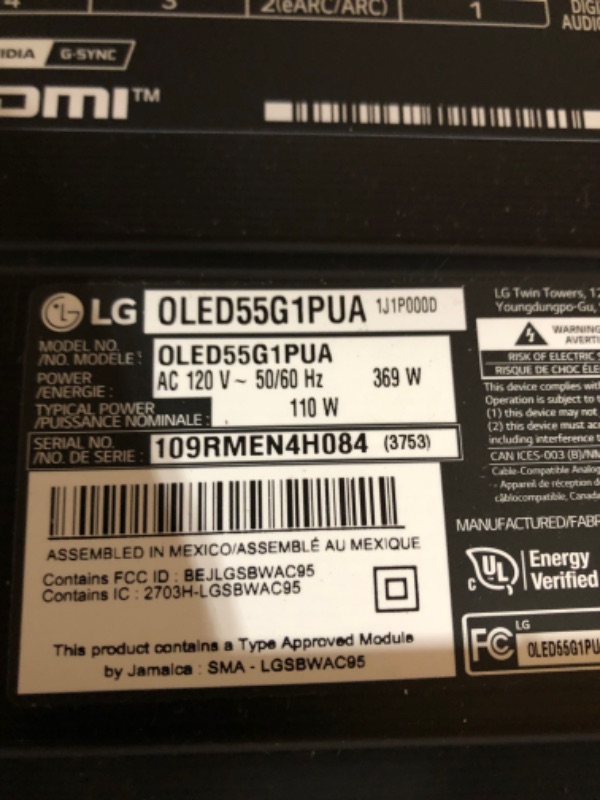 Photo 2 of ***does not power on***LG OLED G1 Series 55” Alexa Built-in 4k Smart OLED evo TV (3840 x 2160), Gallery Design, 120Hz Refresh Rate, AI-Powered 4K, Dolby Cinema, WiSA Ready (OLED55G1PUA, 2021)
