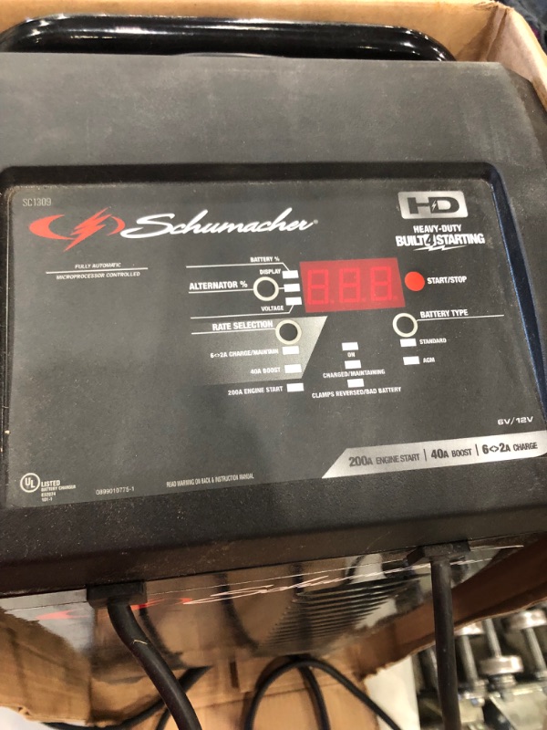 Photo 2 of **DOES NOT POWER ON**Schumacher SC1309 Battery Charger with Engine Starter, Boost, and Maintainer - 200 Amp/40 Amp, 6V/12V - for Cars, Trucks, SUVs, Marine, RV Batteries
