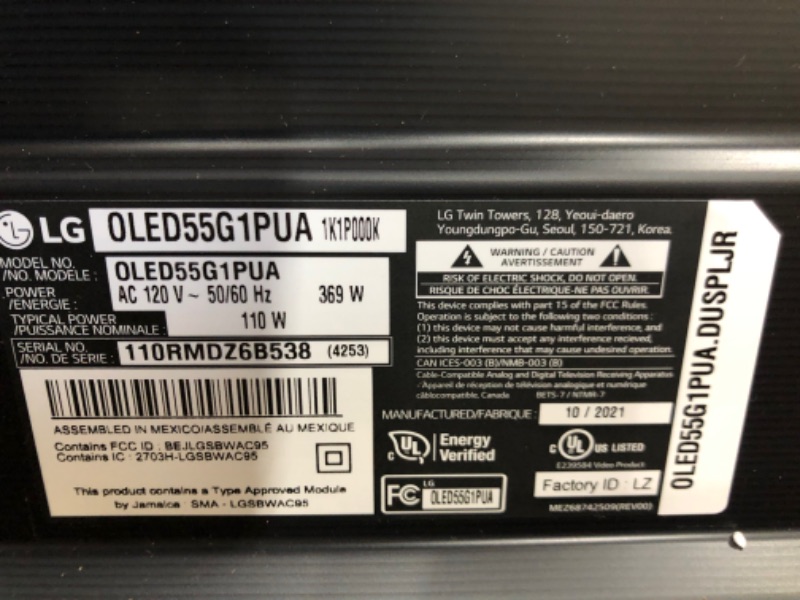 Photo 1 of ***DOES NOT POWER ON***LG OLED G1 Series 55” Alexa Built-in 4k Smart OLED evo TV (3840 x 2160), Gallery Design, 120Hz Refresh Rate, AI-Powered 4K, Dolby Cinema, WiSA Ready (OLED55G1PUA, 2021)
