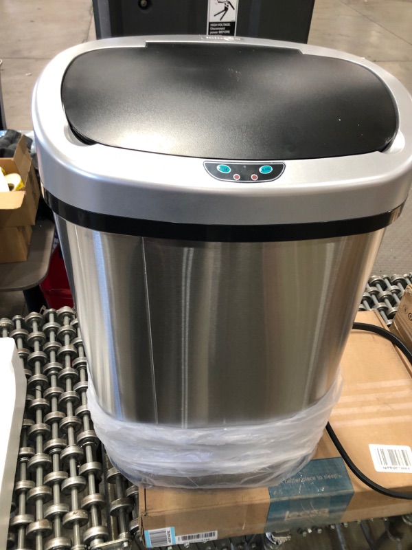 Photo 2 of ***PARTS ONLY*** iTouchless 13 Gallon SensorCan KitchenTrash Can with Odor Filter, Stainless Steel, Oval Shape, Sensor-Activated Lid Garbage Bin for Home, Office, Slim Space-Saving, Battery & AC Adapter not included

