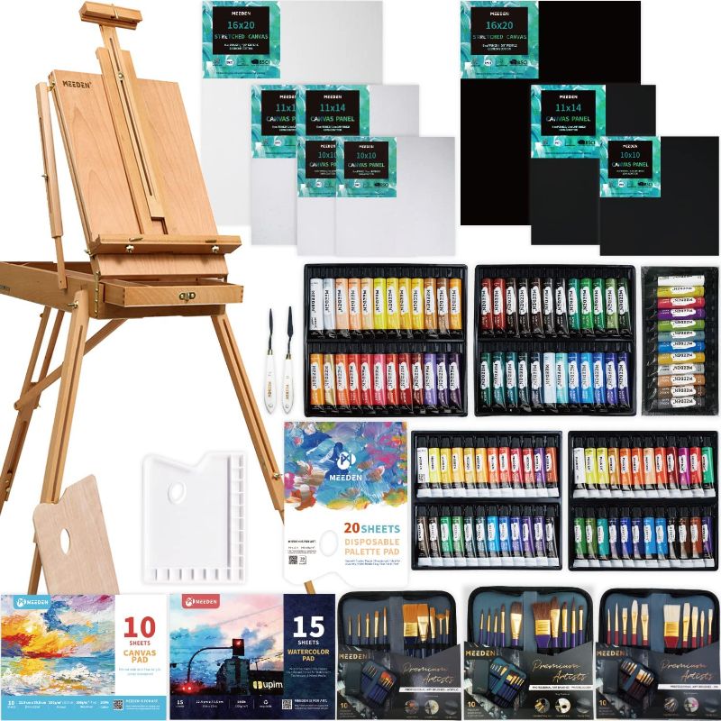 Photo 1 of *** INCOMPLETE*** MISSING COMPONENTS***
MEEDEN 155 Pcs Deluxe Artist Painting Set with French Easel, Art Painting Brushes Set, Paints Tube Set, Painting Pads, Stretched Canvas, Palette Knives for Acrylic, Oil, Watercolor Painting