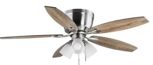 Photo 1 of **STORE DISPLAY UNIT** Sidlow 52 in. Indoor LED Brushed Nickel Hugger Dry Rated Ceiling Fan with 5 QuickInstall Reversible Blades and Light Kit
