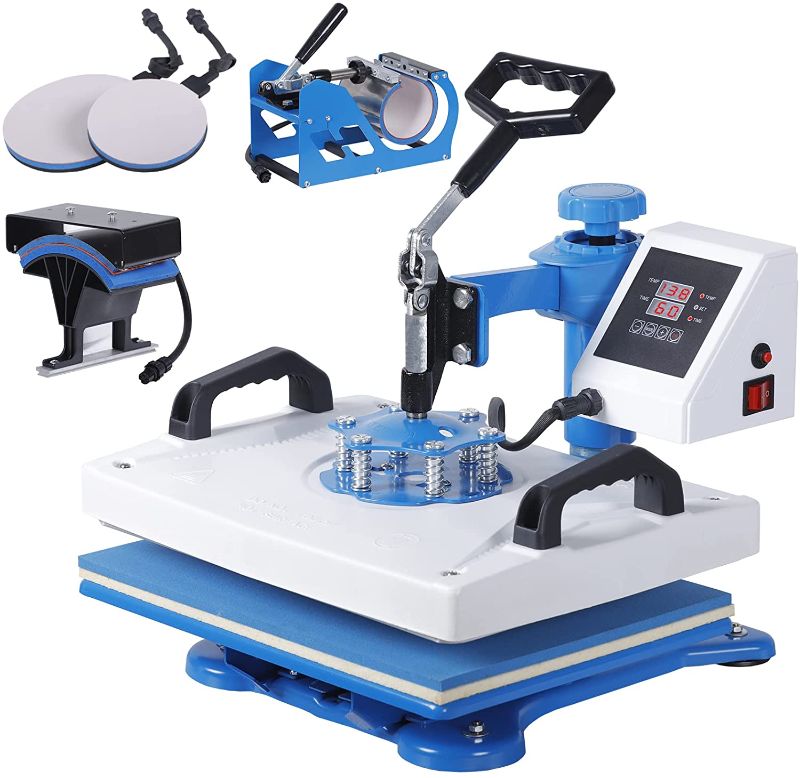 Photo 1 of damaged due to shipping**unable to test**Angoo Upgraded 5 in 1 Heat Press, 12" x 15" 360-degree Rotation Digital Combo Heat Press Machine Multifunctional Swing Away Heat Transfer Machine 
