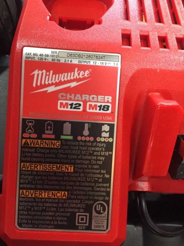 Photo 5 of USED MILWAUKEE 2997-27, 48-11-1852, 48-59-1808 Cordless Combination Kit,7 Tools,18V
