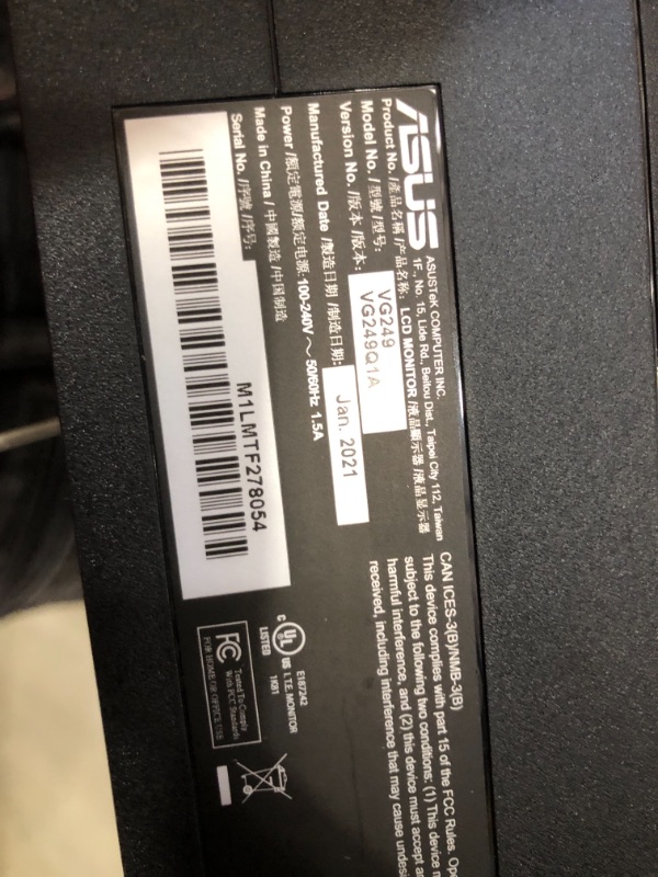Photo 1 of ASUS TUF Gaming 23.8” 1080P Monitor (VG249Q1A) - Full HD, IPS, 165Hz (Supports 144Hz), 1ms, Extreme Low Motion Blur, Speaker