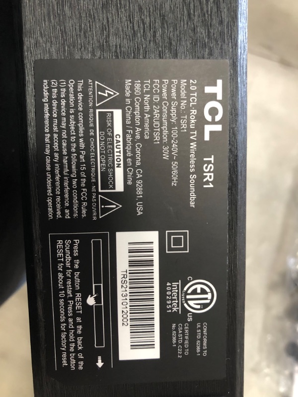 Photo 1 of TCL Alto R1 Roku TV Wireless 2.0 Channel Sound Bar for Any Roku TV, Bluetooth – TSR1-NA 31.5-inch, Black