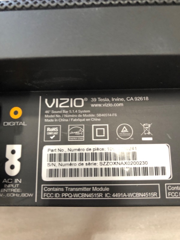 Photo 11 of VIZIO 5.1.4 Premium Sound Bar with Dolby Atmos, DTS Virtual:X, Wireless Subwoofer, Rear Surround Speakers, Bluetooth, Voice Assistant Compatible, Includes Remote Control - SB46514-F6