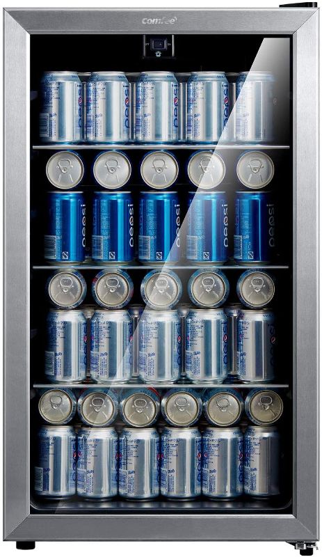 Photo 1 of comfee 115-120 Can Beverage Cooler/Refrigerator, 115 cans capacity, mechanical control, glass door with stainless steel frame,Glass shelves