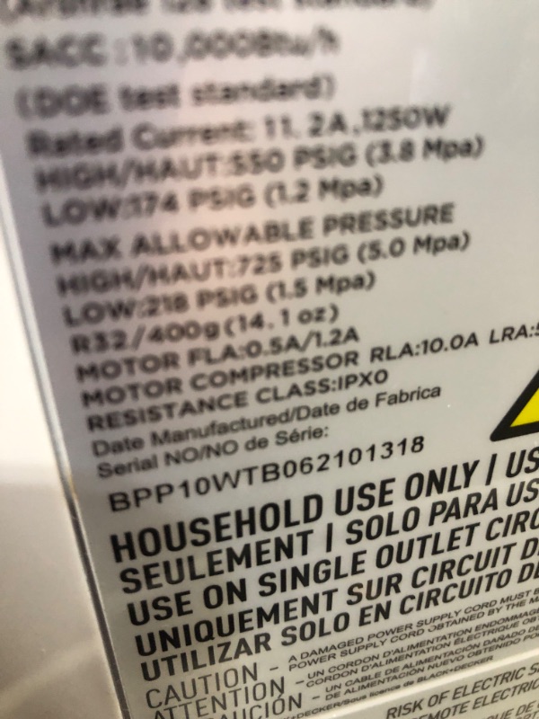 Photo 5 of COMPRESSOR DOES NOT COME ON 
BLACK+DECKER BPP10WTB Portable Air Conditioner with Remote Control, 10,000 BTU SACC/CEC (14,000 BTU ASHRAE), Cools Up to 450 Square Feet, White