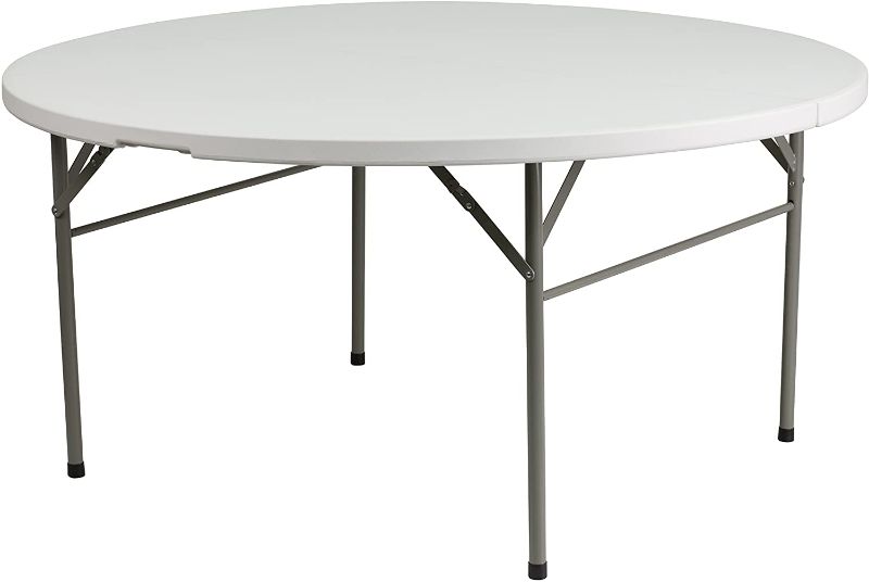 Photo 1 of (DAMAGED ENDS)
Flash Furniture 5-Foot Round Bi-Fold White Plastic Folding Table with Carrying Handle
