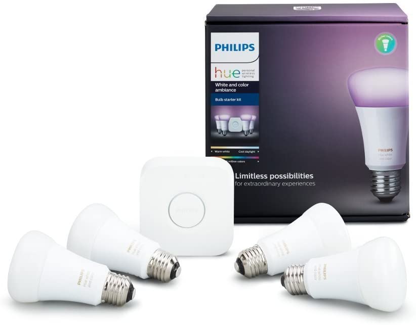 Photo 1 of ***PARTS ONLY*** Philips Hue White and Color Ambiance A19 60W Equivalent LED Smart Bulb Starter Kit (4 A19 Bulbs and 1 Hub Compatible with Amazon Alexa Apple HomeKit and Google Assistant)
