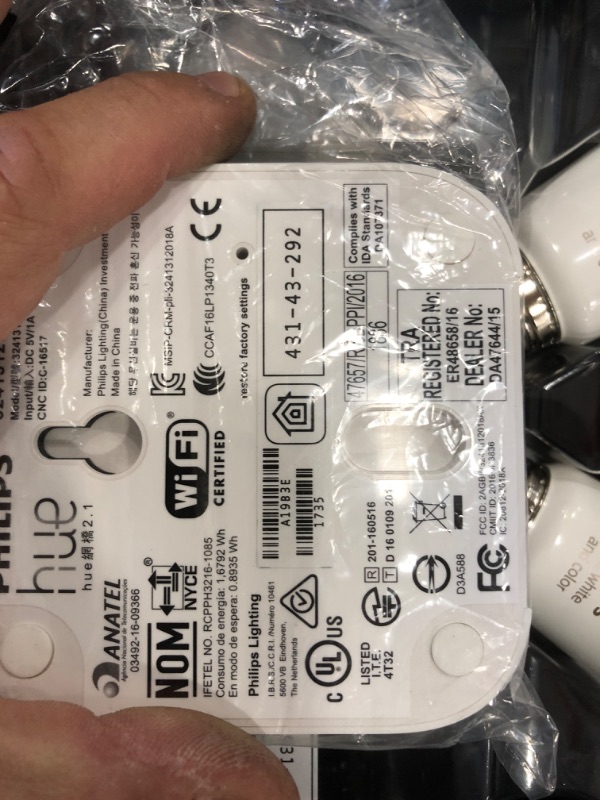 Photo 3 of ***PARTS ONLY*** Philips Hue White and Color Ambiance A19 60W Equivalent LED Smart Bulb Starter Kit (4 A19 Bulbs and 1 Hub Compatible with Amazon Alexa Apple HomeKit and Google Assistant)
