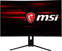 Photo 1 of (DENTED FRAME; BACK POWER BUTTON/SCREEN SEEMS BROKEN)
 MSI 32" Full HD RGB LED Non-Glare Super Narrow Bezel 1ms 2560 x 1440 144Hz Refresh Rate Free Sync Height Adjustable Curved Gaming Monitor (Optix MAG321CQR),Black