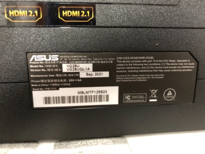 Photo 5 of ASUS TUF Gaming 28” 4K 144HZ DSC HDMI 2.1 Gaming Monitor (VG28UQL1A)