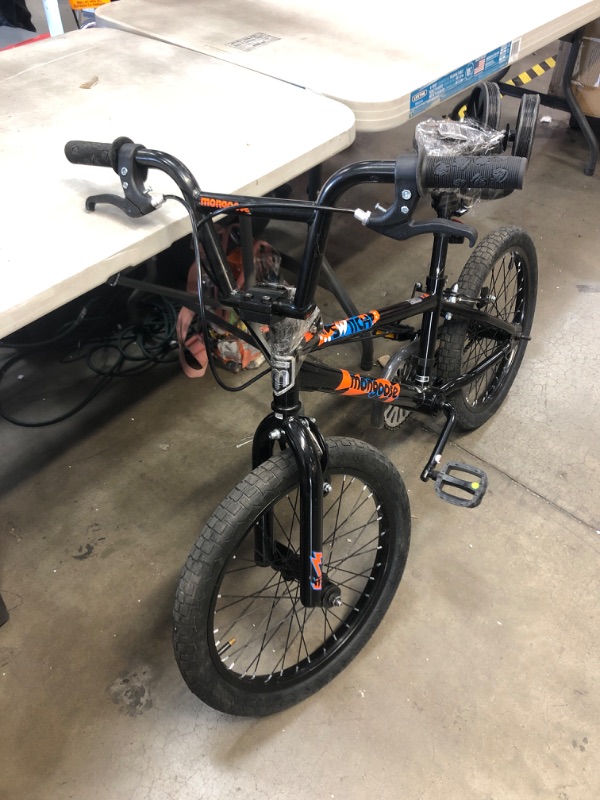 Photo 3 of **missing hardware , flat tires, broken hazard light holo ** Mongoose Switch BMX Bike for Kids, 18-Inch Wheels, Includes Removable Training Wheels , Black
