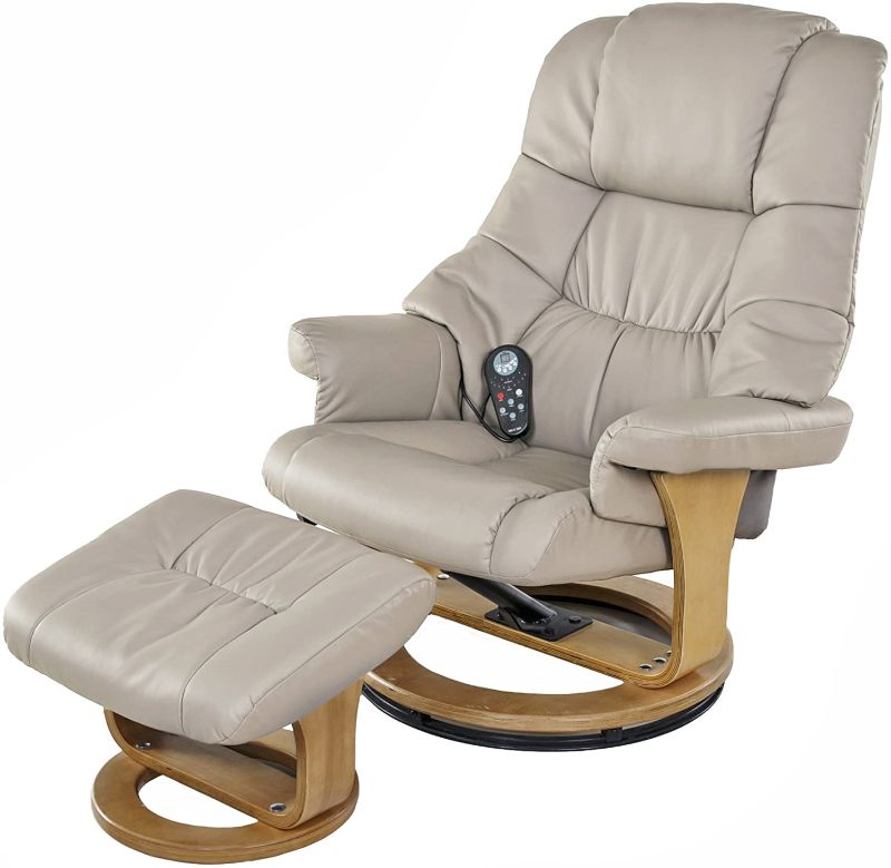 Photo 1 of **missing hardware ** Relaxzen 60-079008 8 Motor Massage Recliner with Heat and Ottoman, Beige and Wood Base
