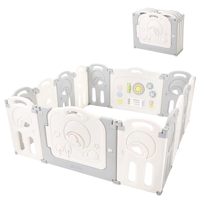 Photo 1 of Fortella Cloud Castle Foldable Playpen, Baby Safety Play Yard with Whiteboard and Activity Wall, Indoors or Outdoors (14 Panel)
