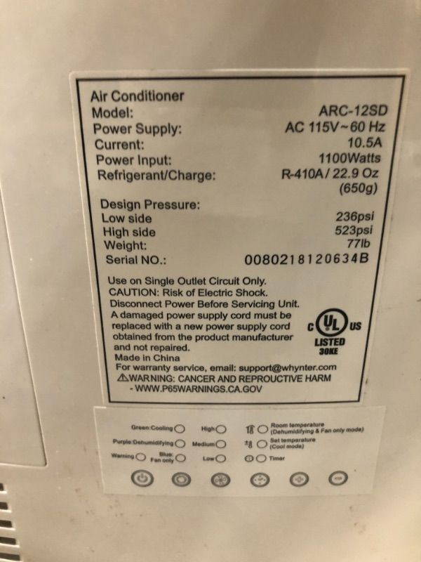 Photo 6 of PARTS ONLY//leaking, turns on, crack in top, missing smaller components //

Whynter 12000-BTU Eco-friendly Dual Hose Portable Air Conditioner ARC-12SD White