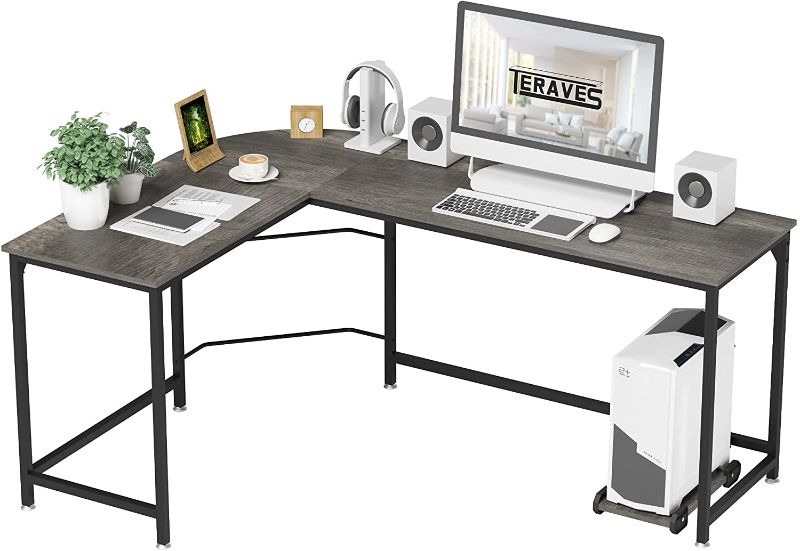 Photo 1 of Teraves Reversible L-Shaped Desk Corner Gaming Computer Desk Office Workstation Modern Home Study Writing Wooden Table (Small, BOAK)
