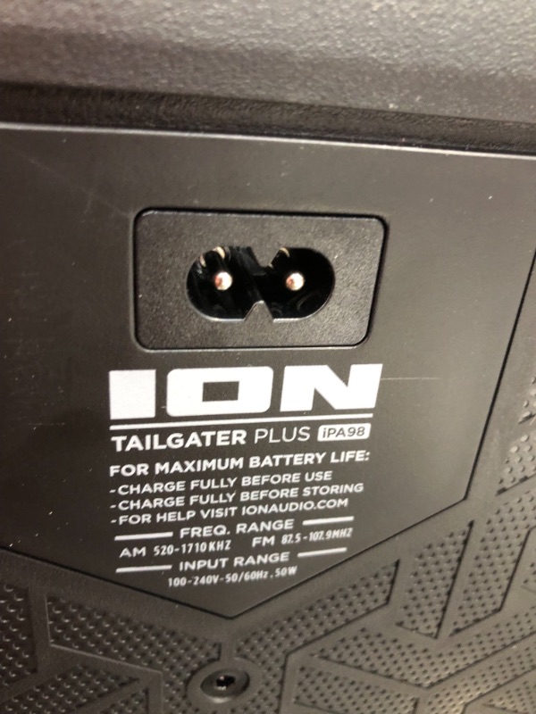 Photo 2 of ION Audio Tailgater Plus Portable Speaker, Battery Powered, with 50 W Power, Bluetooth Connectivity, Microphone & Cable, AM/FM Radio and USB.

