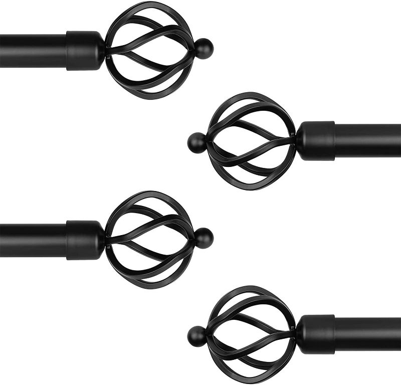 Photo 1 of (4 Pack)knobelite Window Treatment Drapery Rods, 3/4 Inch Diameter Decorative Single Window Curtain Rod, Length from 22 to 42-Inch, Black Curtain Rod for Windows with Twisting Cage Finials 4 Pack
