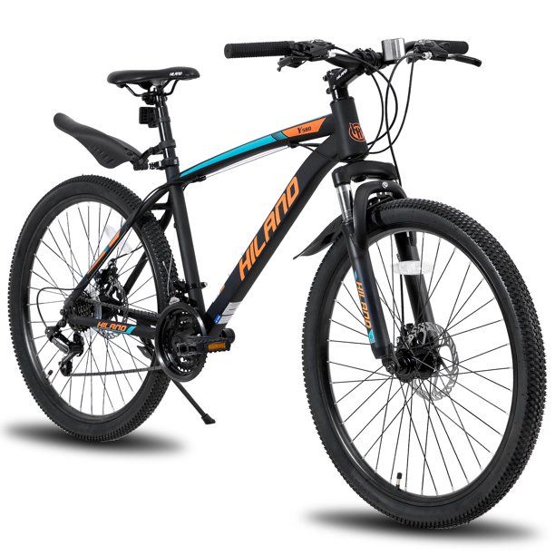 Photo 1 of Hiland 26/27.5 Inch Mountain Bike Shimano 21 Speed MTB Bicycle with Suspension Fork,Dual-Disc Brake,Fenders Urban Commuter City Bicycle
