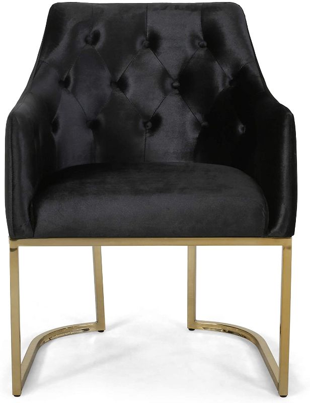 Photo 1 of Christopher Knight Home Fern Modern Tufted Glam Accent Chair with Velvet Cushions and U-Shaped Base, Black and Gold Finish
MISSING HARDWARE 
