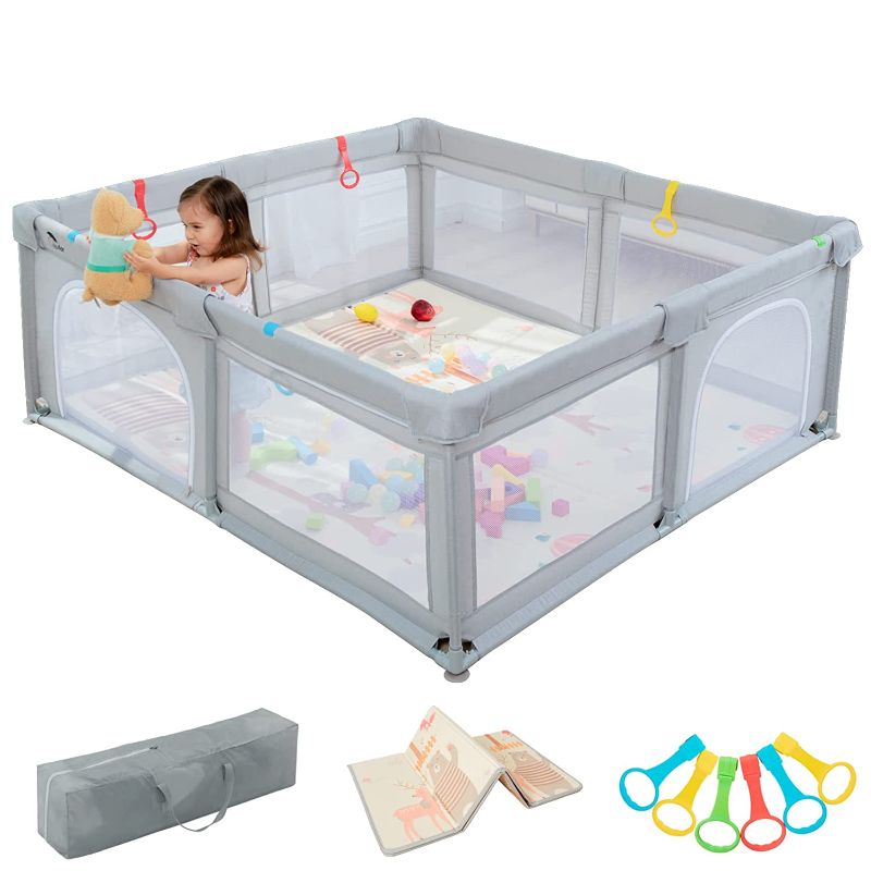 Photo 1 of Baby Playpen with Mat, Extra Large 71x63inch Playpen for Babies and Toddlers, Baby Playpen with Playmat,Playpen for Toddlers, Safety Indoor Kids Playpen,Play Yard for Baby
