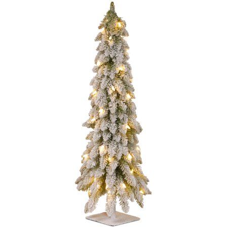 Photo 1 of 4-foot Snowy Christmas Tree with Flocking, Metal Plate and 100 Clear Lights
