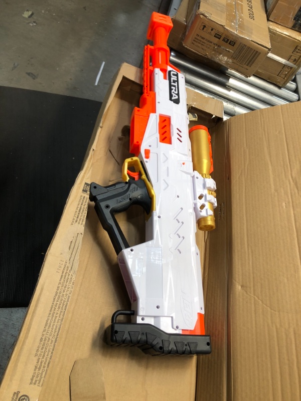 Photo 2 of MISSING PARTS****NERF Ultra Pharaoh Blaster with Premium Gold Accents, 10-Dart Clip, 10 Ultra Darts, Bolt Action, Compatible Only Ultra Darts
