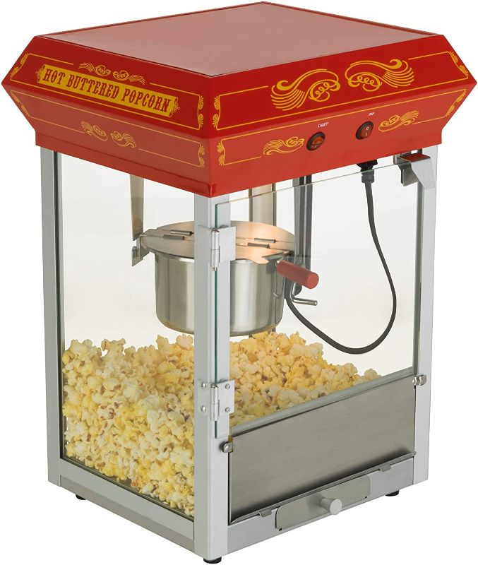 Photo 1 of **USED, MISSING FRONT DOOR**
Funtime FT421CR Antique Carnival-Style 4-Ounce Tabletop Hot-Oil Popcorn Popper, Red
