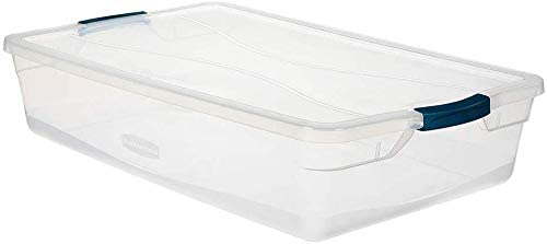 Photo 1 of **DAMAGE TO ALL 4 LIDS**
Rubbermaid Cleverstore Clear 41 Quart, Stackable Plastic Containers with Durable Latching Lids, Visible Organization, Great for Holiday Decorations and Christmas Storage, 4-Pack
