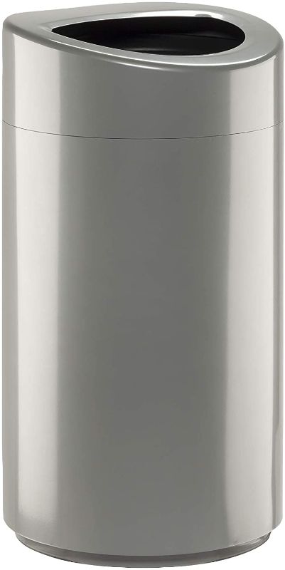 Photo 1 of **HAS ONE DENT**
Safco Products Open Top Trash Receptacle with Liner 9921SL, Silver, 14 Gallon Capacity, Hands-Free Disposal, Modern Styling
