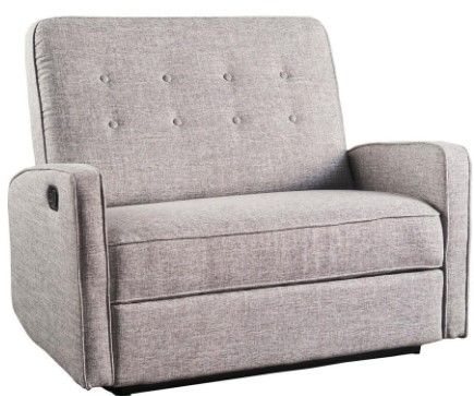Photo 1 of **MISSING HARDWARE, FOOT REST IS HARD TO RETURN TO SITTING POSITION**
Calliope 47 in. Light Gray Tweed Button Tufted Polyester 2-Seater Reclining Loveseat with Square Arms
