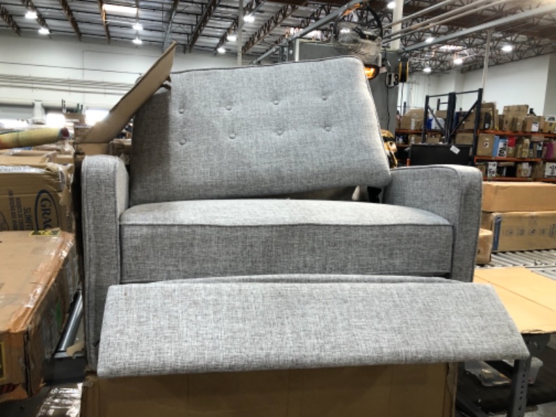 Photo 4 of **MISSING HARDWARE, FOOT REST IS HARD TO RETURN TO SITTING POSITION**
Calliope 47 in. Light Gray Tweed Button Tufted Polyester 2-Seater Reclining Loveseat with Square Arms
