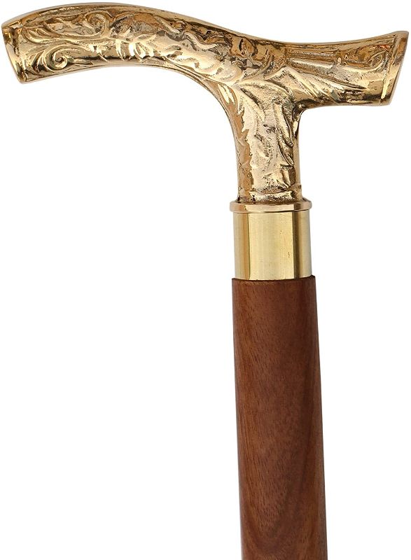 Photo 1 of **T SHAPE HANDLE MISSING**
SouvNear Walking Stick - Men Derby Canes and Wooden Walking Stick for Men and Women - 37" Brown Ebony Brass T Shape Handle in Golden Tone Natural Wood Unisex Cane
